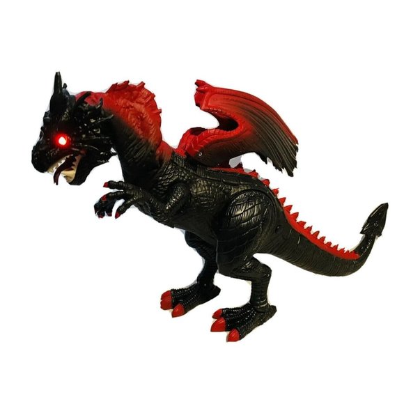Dragon Large Toy 18 Inch Walking Roaring Moving Dragon-Lighted Red Eyes Black - Picture 1 of 12